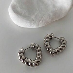 Silver Tone Twisted Hoop Earrings Chunky Rope Hoop Earrings Statement Hoops